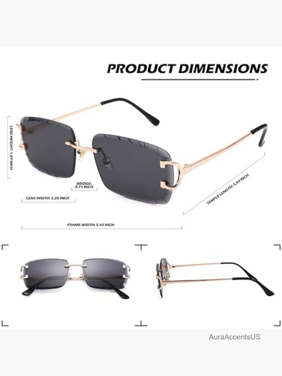Rimless Rectangle Sunglasses Frameless Square Trendy Shade Diamond Cutting